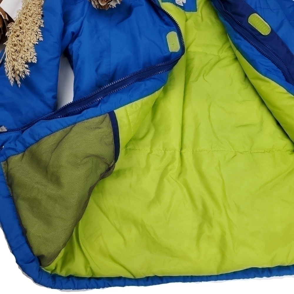 Lands' End Kids Grow A Longs Blue and Lime Puffer Coat Kids Medium 10-12 - Picture 2 of 13